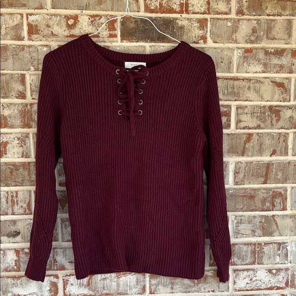 Ann Taylor Burgundy Lace-Up Knit Sweater - Picture 1 of 10